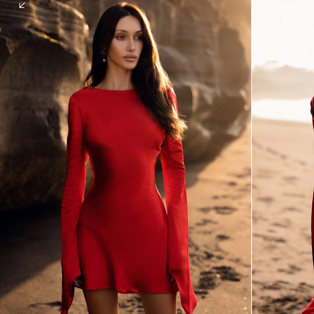 Davina long sleeve mini dress red - size M